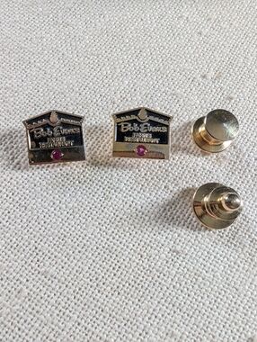 Gold-tone Restaurant Logo Lapel Pins with Pink Stone